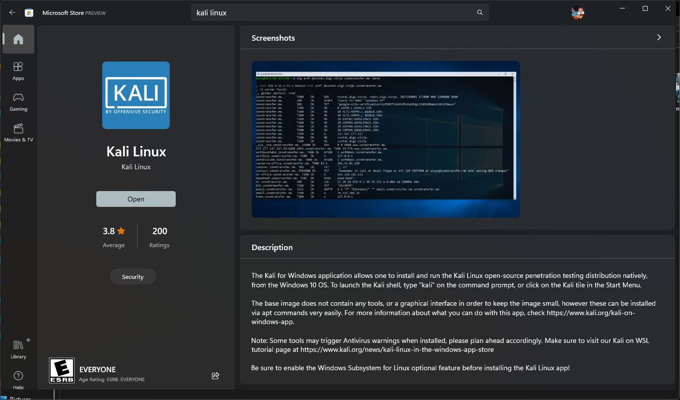 Kali Linux Desktop on Windows Subsystem for Linux